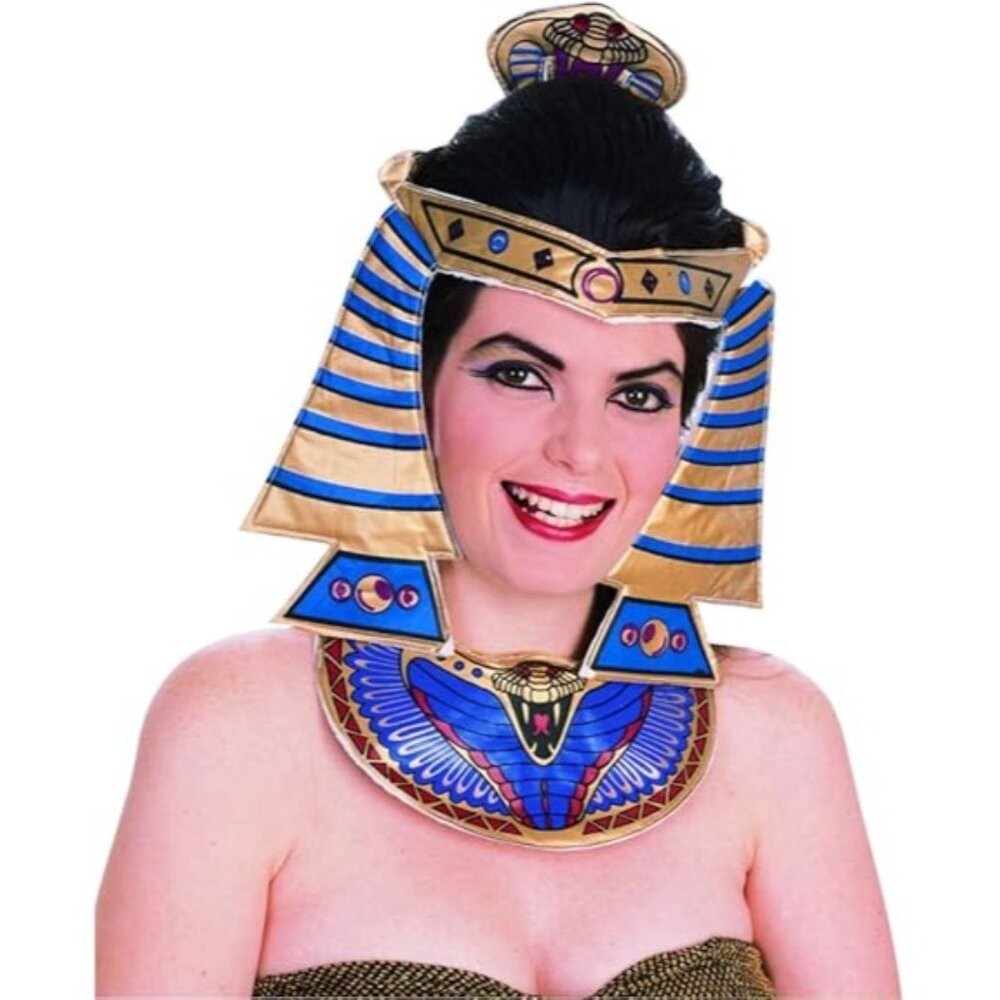 Rubies Cleopatra Dress Up Kit One Size Gold Blue Printed Headpiece & Collar NEW